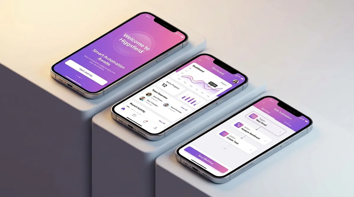 App-screen design system showcase - staggered phone mockups with distinct app screens